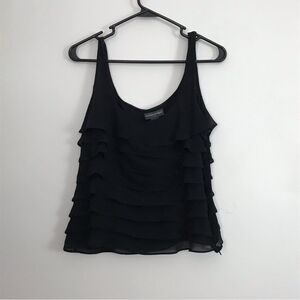 Banana Republic Black Ruffle Tank Top Blouse Shirt Womens Sz XL 100% Silk